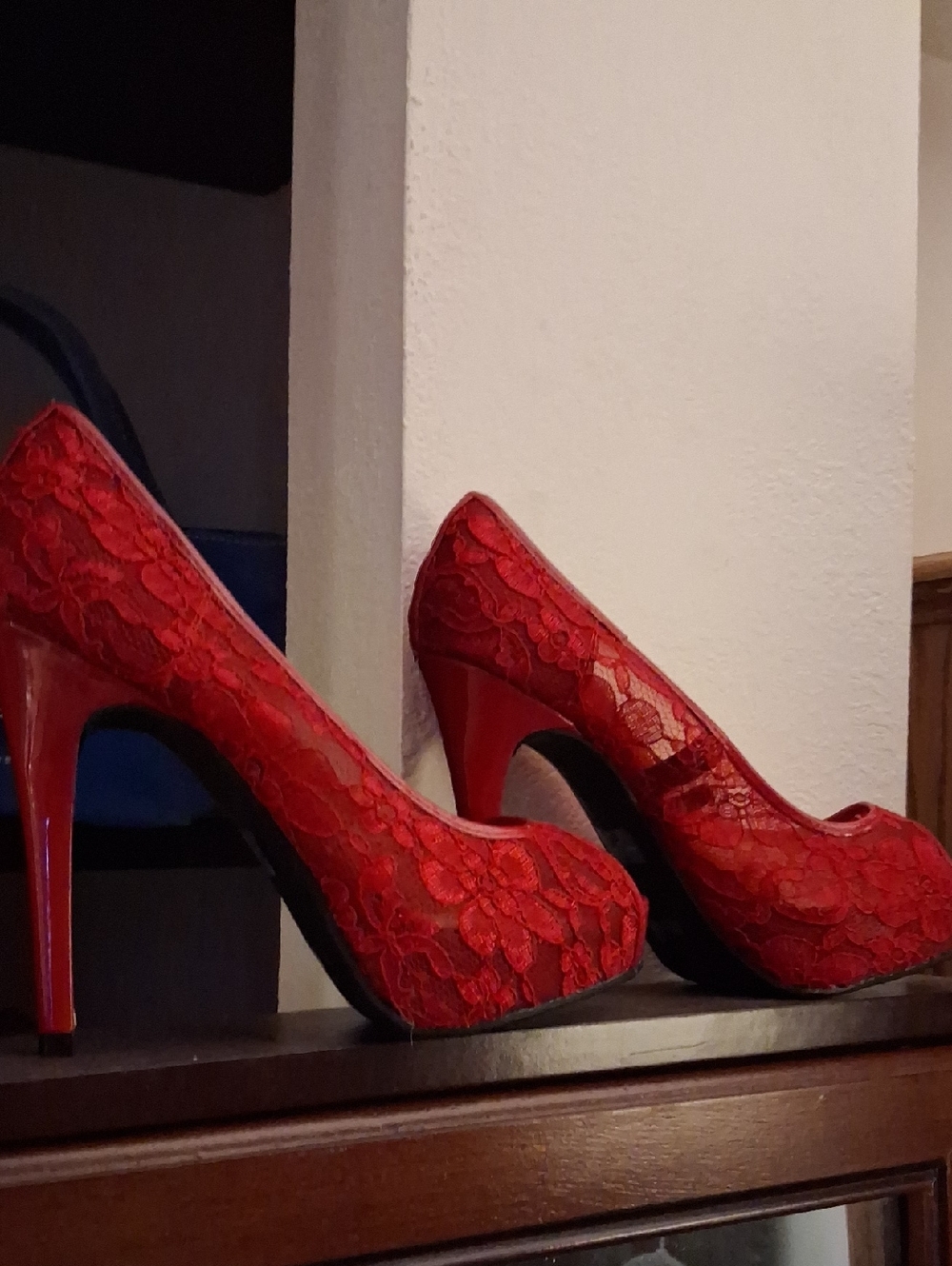 Guess Red Lace Platform Stiletto Pumps